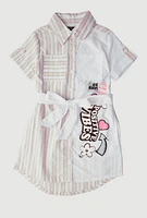 Little Girls Striped Positive Vibes Graphic Shirt Dress, Pink, Size 5-6