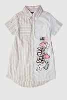 Little Girls Striped Positive Vibes Graphic Shirt Dress, Pink, Size 5-6