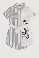 Little Girls Striped Positive Vibes Graphic Shirt Dress, Blue,