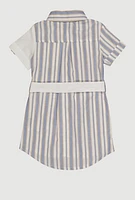 Little Girls Striped Positive Vibes Graphic Shirt Dress, Blue,