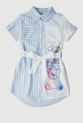Little Girls Striped Sassy Vibes Graphic Shirt Dress, Blue, Size 4