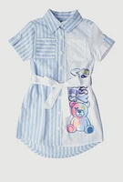 Little Girls Striped Sassy Vibes Graphic Shirt Dress, Blue, Size 4