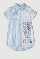 Little Girls Striped Sassy Vibes Graphic Shirt Dress, Blue, Size 4