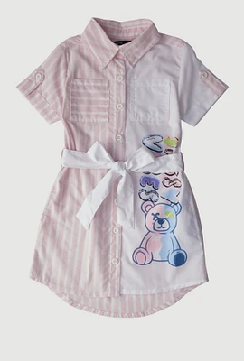 Little Girls Striped Sassy Vibes Graphic Shirt Dress, Pink, Size 4