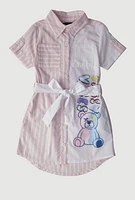 Little Girls Striped Sassy Vibes Graphic Shirt Dress, Pink, Size 4