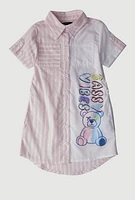 Little Girls Striped Sassy Vibes Graphic Shirt Dress, Pink, Size 4