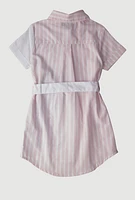 Little Girls Striped Sassy Vibes Graphic Shirt Dress, Pink, Size 4