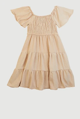 Little Girls Smocked Tiered Peasant Dress, 6X