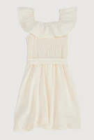Little Girls Tie Waist Belted Smocked Skater Dress,