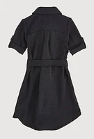 Little Girls Tie Waist Belted Shirt Dress, Black, Size 5-6