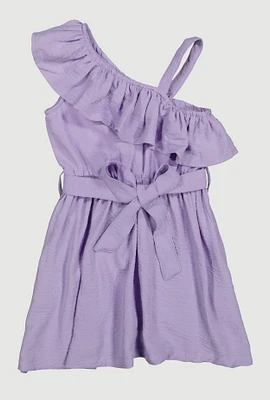 Little Girls One Shoulder Ruffled Dress, Purple, Size 5-6