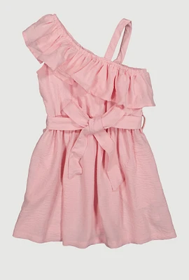 Little Girls One Shoulder Ruffled Dress,