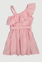 Little Girls One Shoulder Ruffled Dress,