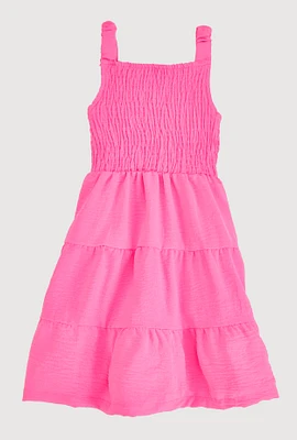 Little Girls Sleeveless Smocked Tiered Dress,
