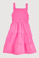Little Girls Sleeveless Smocked Tiered Dress,