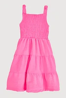 Little Girls Sleeveless Smocked Tiered Dress,