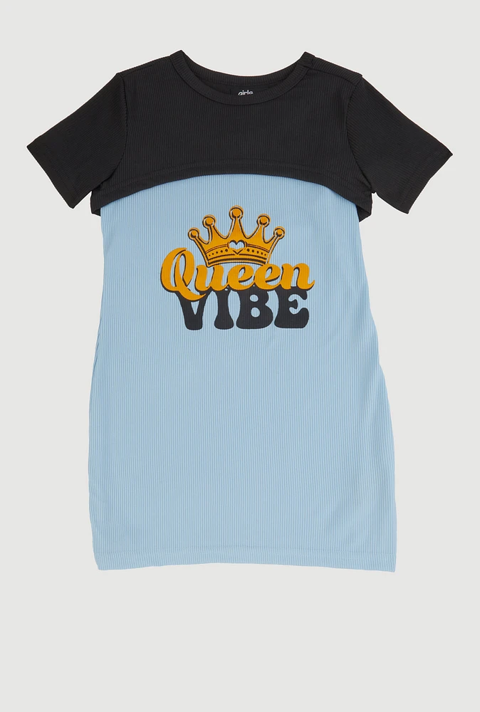 Little Girls Queen Vibe Tank Dress with Short Sleeve Shrug,