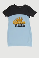 Little Girls Queen Vibe Tank Dress with Short Sleeve Shrug,