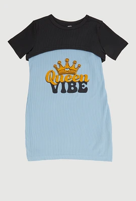 Little Girls Queen Vibe Tank Dress with Short Sleeve Shrug, Blue, Size 5-6