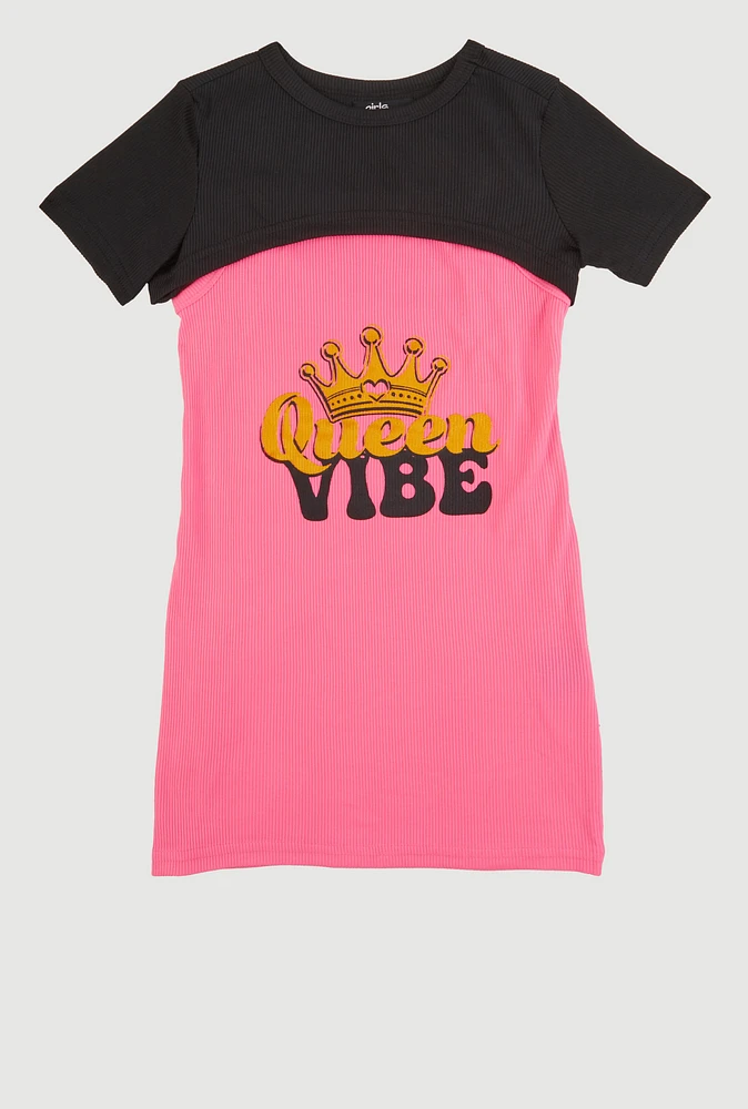 Little Girls Queen Vibe Tank Dress with Short Sleeve Shrug, Pink, Size 5-6