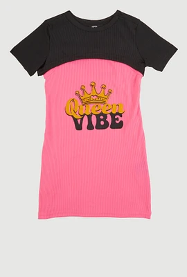 Little Girls Queen Vibe Tank Dress with Short Sleeve Shrug, Pink, Size 5-6