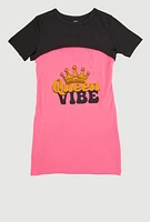 Little Girls Queen Vibe Tank Dress with Short Sleeve Shrug, Pink, Size 5-6