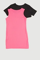 Little Girls Queen Vibe Tank Dress with Short Sleeve Shrug, Pink, Size 5-6
