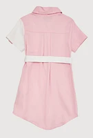 Little Girls Linen Gold Button Front Shirt Dress,