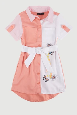Little Girls Color Block Sweet Graphic Shirt Dress, Orange, Size 4
