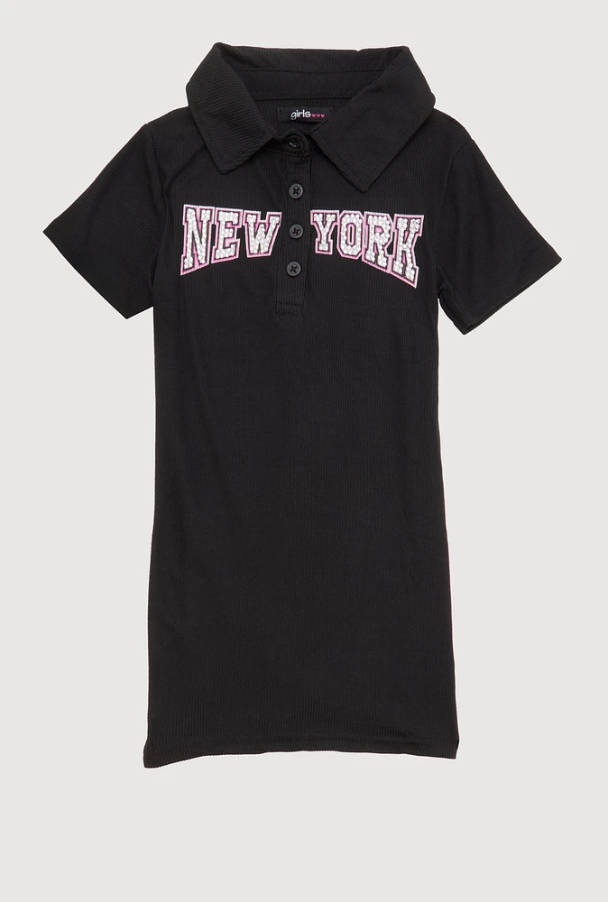 Little Girls Rhinestone New York Polo Dress,