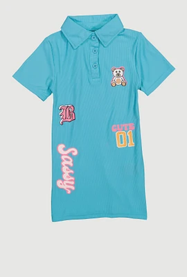 Little Girls Sassy Graphic Print Polo Dress, 5-6