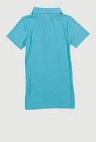 Little Girls Sassy Graphic Print Polo Dress, Blue, Size 5-6