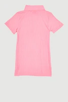 Little Girls Sassy Graphic Print Polo Dress, Pink, Size 5-6