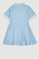 Little Girls Rhinestone Bear Graphic Skater Dress, Blue, Size 6X