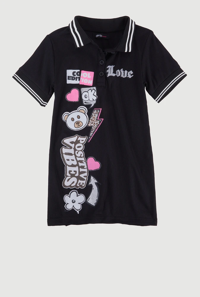 Little Girls Love Graphic Print Polo Dress,
