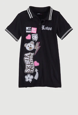 Little Girls Love Graphic Print Polo Dress,