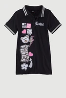 Little Girls Love Graphic Print Polo Dress,