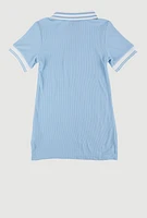 Little Girls Love Graphic Print Polo Dress, Blue, Size 6X