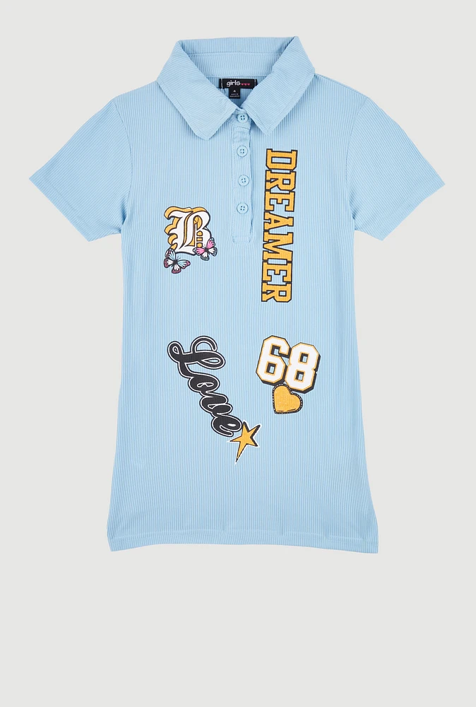 Little Girls Dreamer Graphic Polo Dress,
