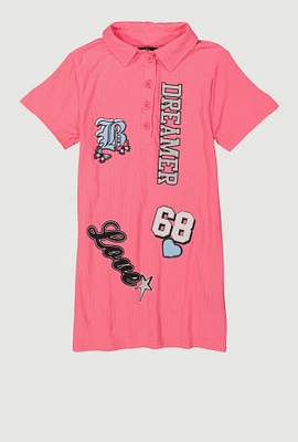 Little Girls Dreamer Graphic Polo Dress, Pink, Size 5-6