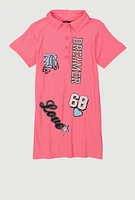 Little Girls Dreamer Graphic Polo Dress, Pink, Size 5-6