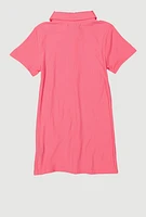 Little Girls Dreamer Graphic Polo Dress, Pink, Size 5-6