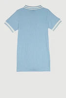 Little Girls Chenille B Initial Patch Ribbed Knit Dress, Blue, Size 5-6