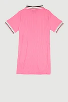Little Girls Chenille B Initial Patch Ribbed Knit Dress, Pink,