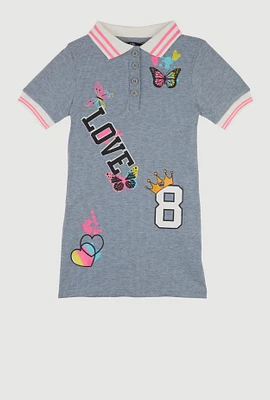 Little Girls Rib Knit Love Graphic Print Shirt Dress, 6X