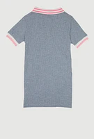 Little Girls Rib Knit Love Graphic Print Shirt Dress, Grey, Size 4