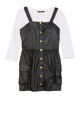 Little Girls Faux Leather Button Front Dress with Tee,