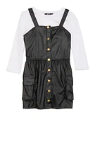 Little Girls Faux Leather Button Front Dress with Tee, 6X