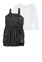 Little Girls Faux Leather Button Front Dress with Tee, 6X