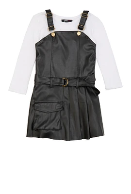 Little Girls Faux Leather Overall Dress with Tee,